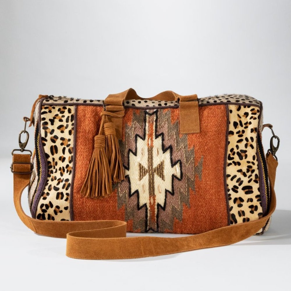 Boho Exotic Leopard Pattern Weekender Duffel Bag - Picture 4 of 15